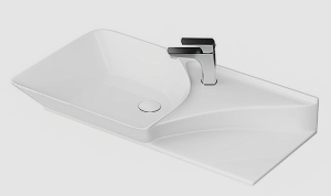 Дизайнерска тънкостенна мивка за баня с плот Poise-X - Бял гланц