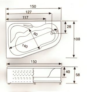 Акрилна ъглова вана Corner 150х100х58cm