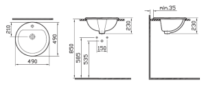 Овална мивка за вграждане над плот за баня Arkitekt